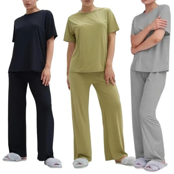 Talmont Women's Silky Short Sleeve Pajama Sets - Gray - Picture 4 of 4